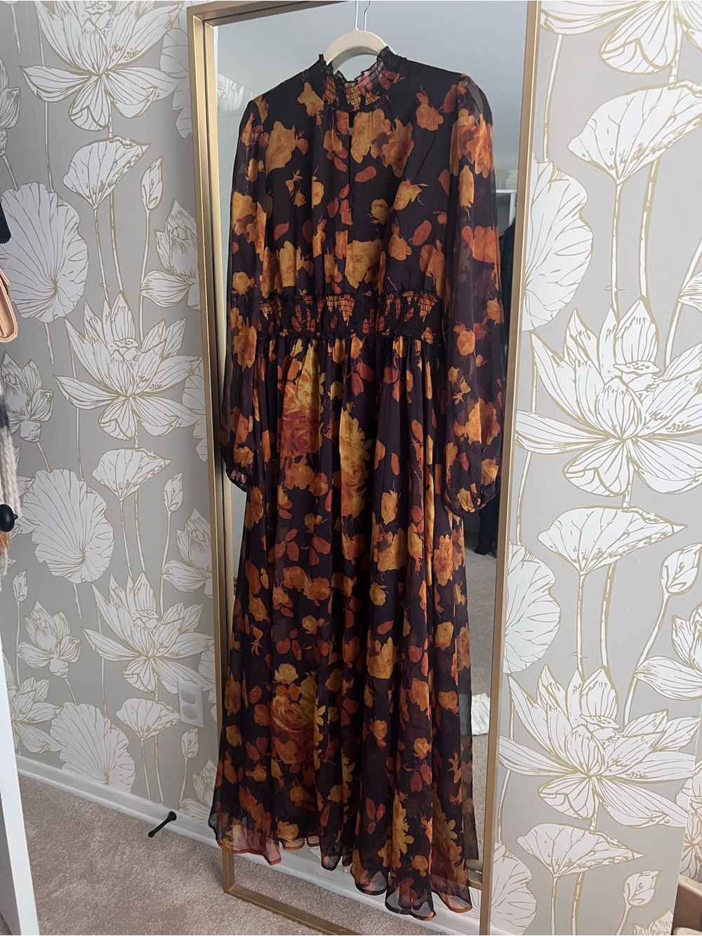 MELLODAY Black Maxi Dress with Autumn Floral Print